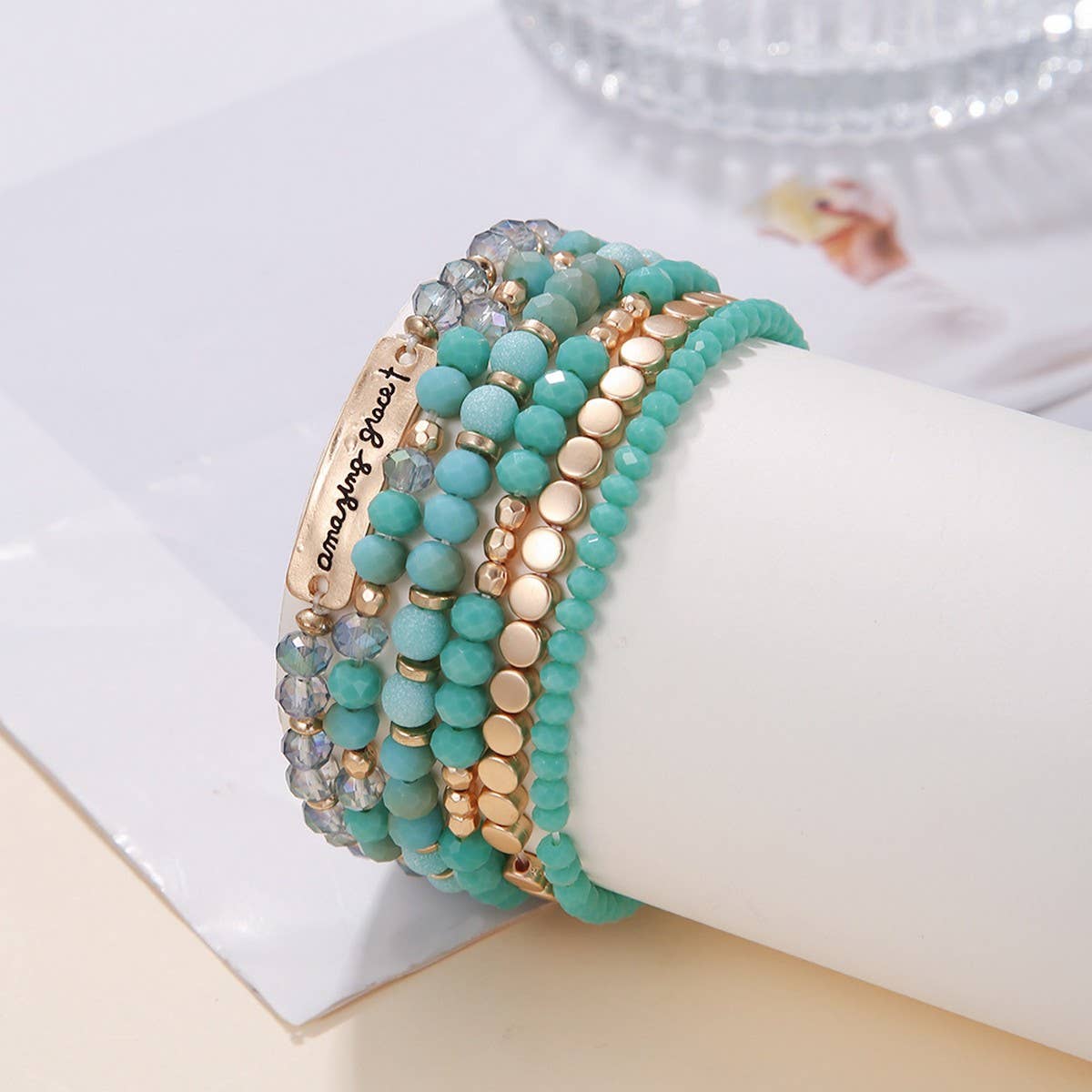 ETHNIC CRYSTAL BEADED BRACELET 6-PIECE SET
