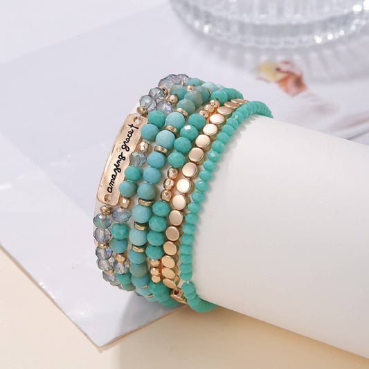 ETHNIC CRYSTAL BEADED BRACELET 6-PIECE SET