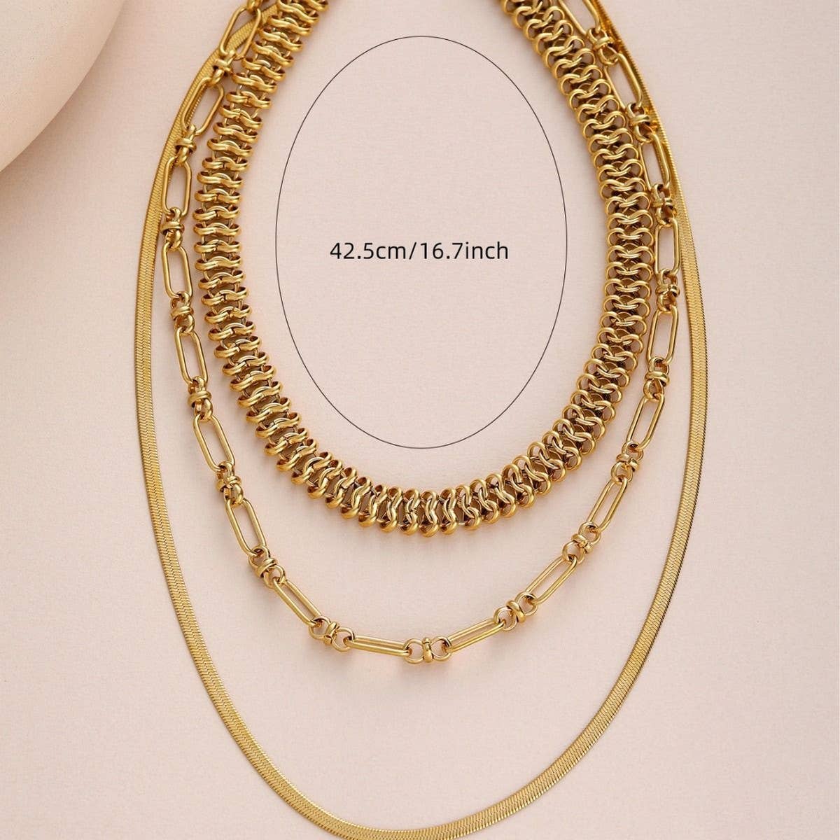 18K GOLD PLATED MULTI-LAYER OVAL GOLD BEAD NECKLACE_CWMM3633