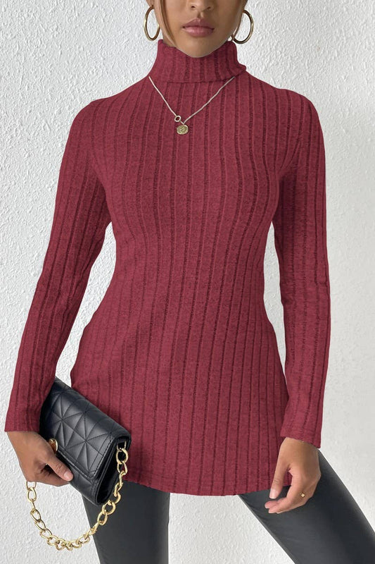 Cwttl1315_Turtle Neck Long Slv With Side Slit Pullover Top
