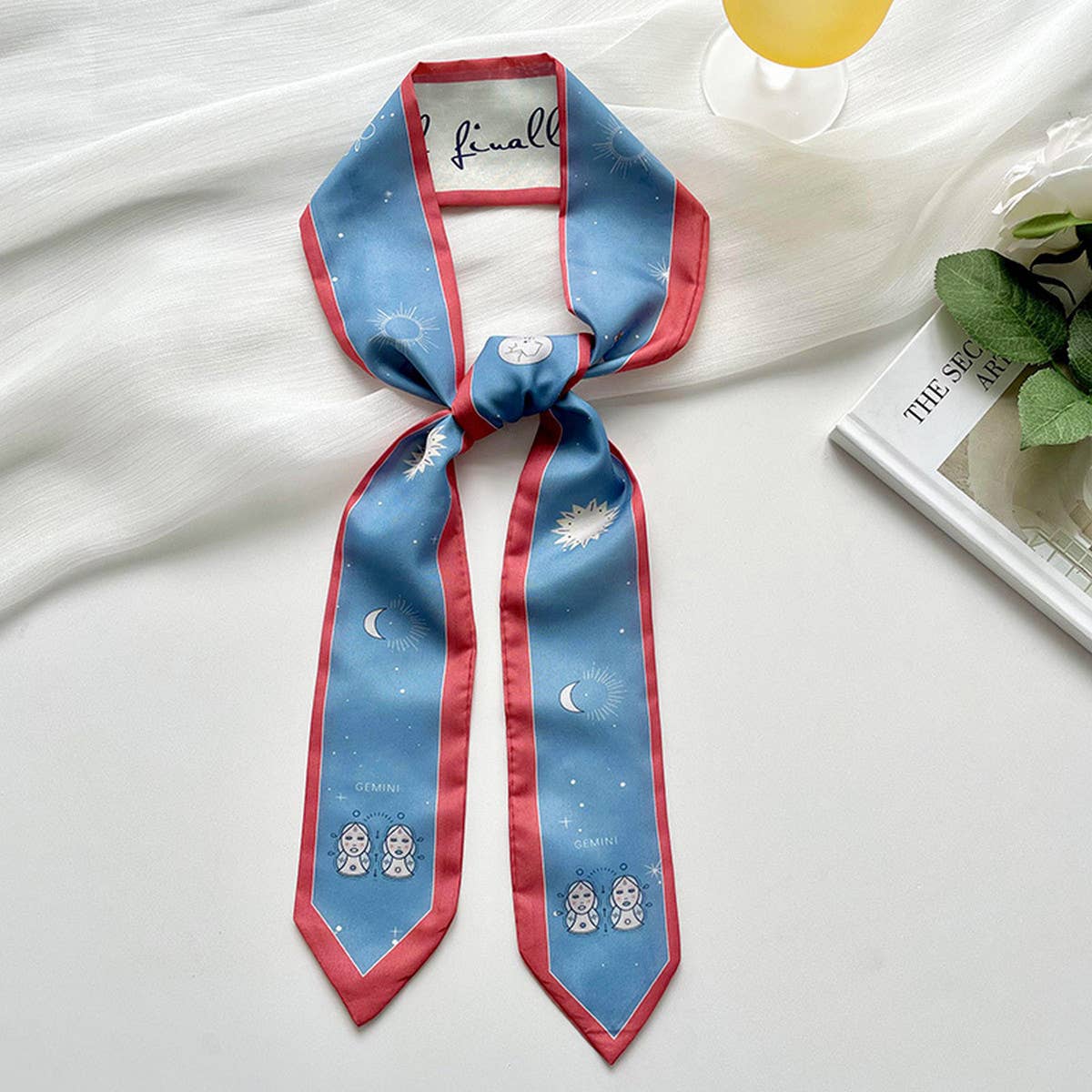 Zodiac Print Skinny Scarf for Hair and Bag Tie_CWASC0736