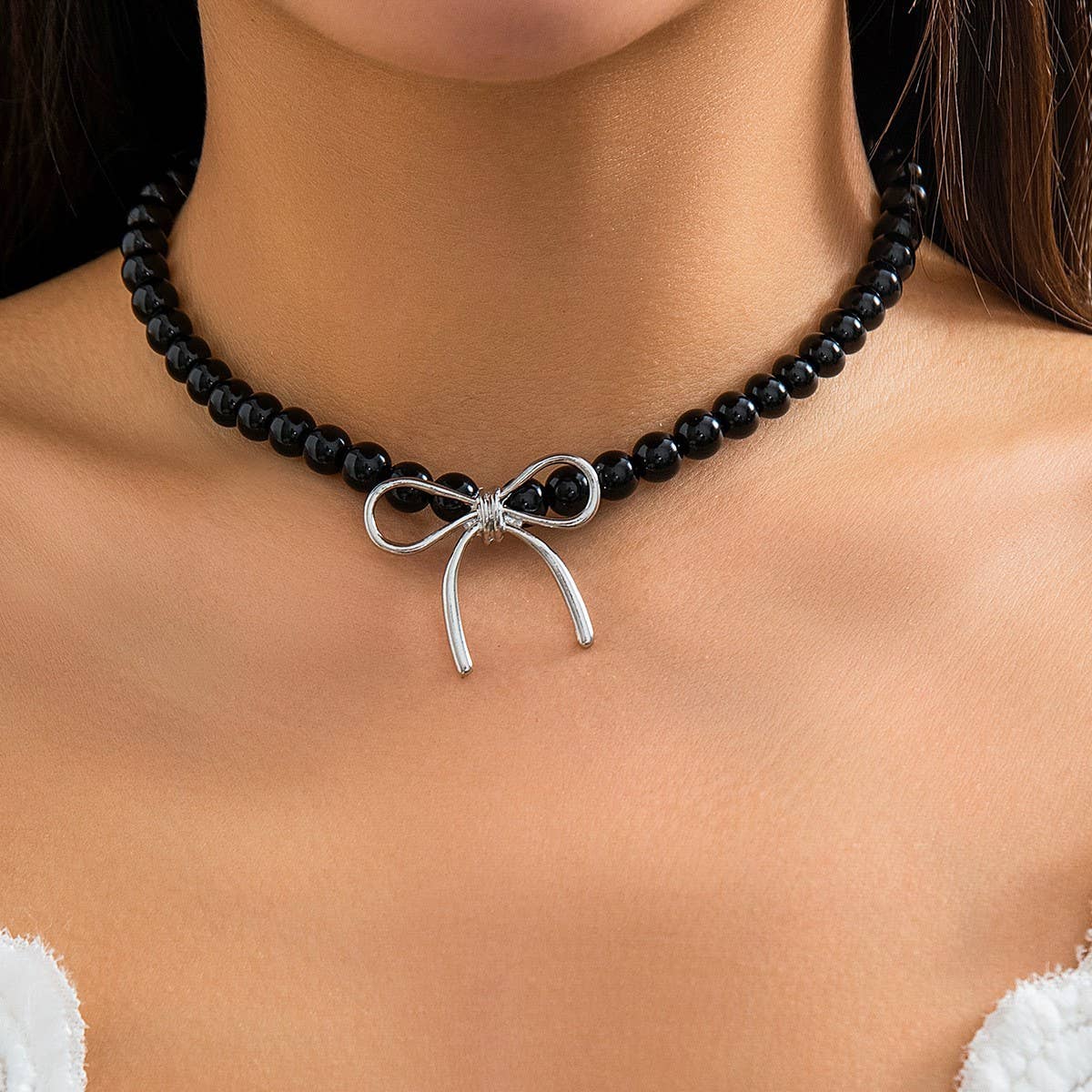 HOT SELLING BLACK BOW BEADED NECKLACE