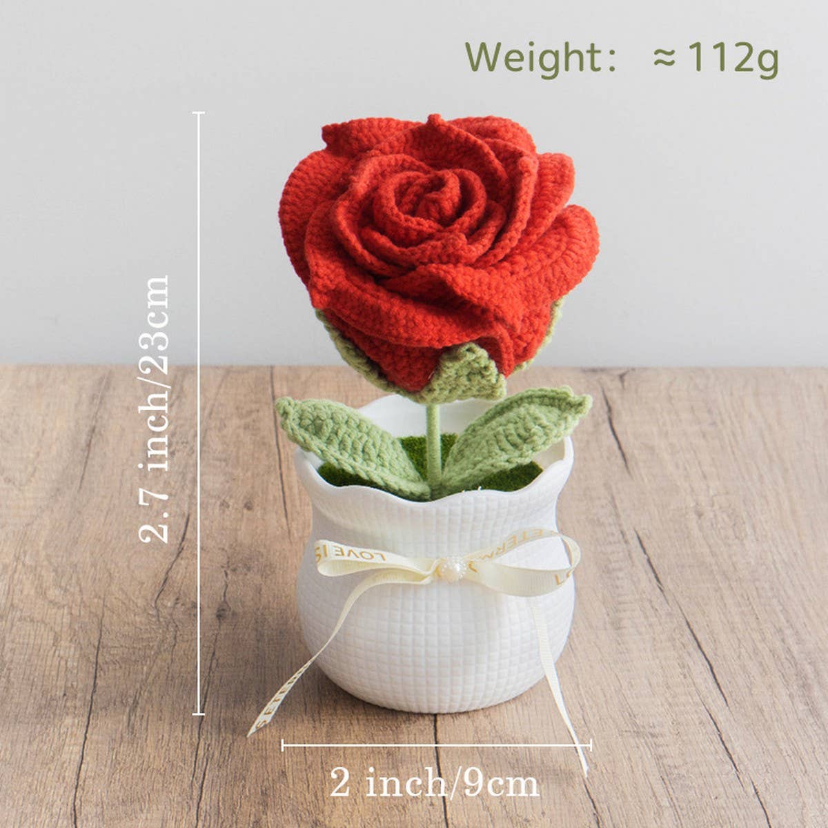 CWMM9266_HANDMADE CROCHET ROSE ARTIFICIAL FLOWER POT