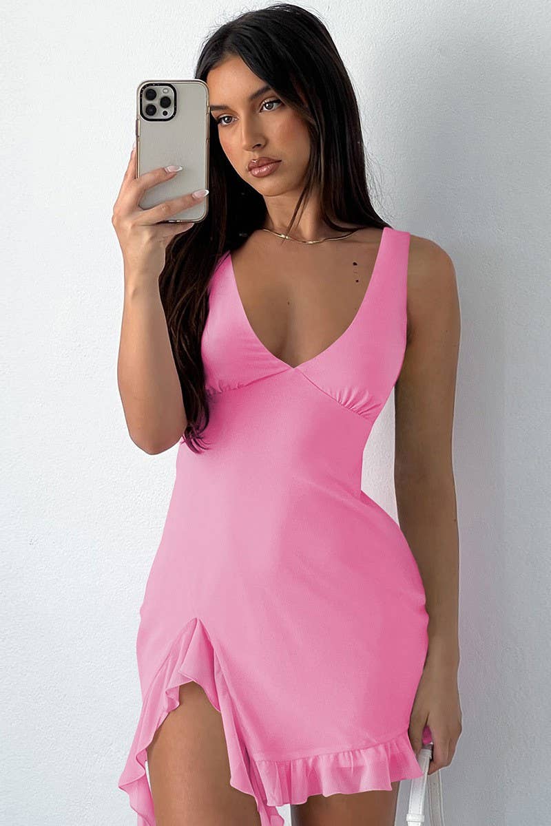 CWDSD8599_SUMMER V-NECK PURE HOT GIRL TASSEL DRESS