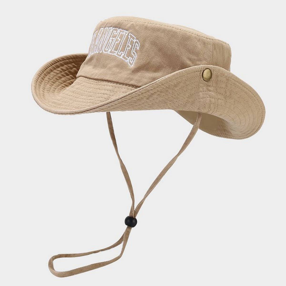 Embroidered Cotton Cowboy Sun Hat with Chin Strap_CWAH3823