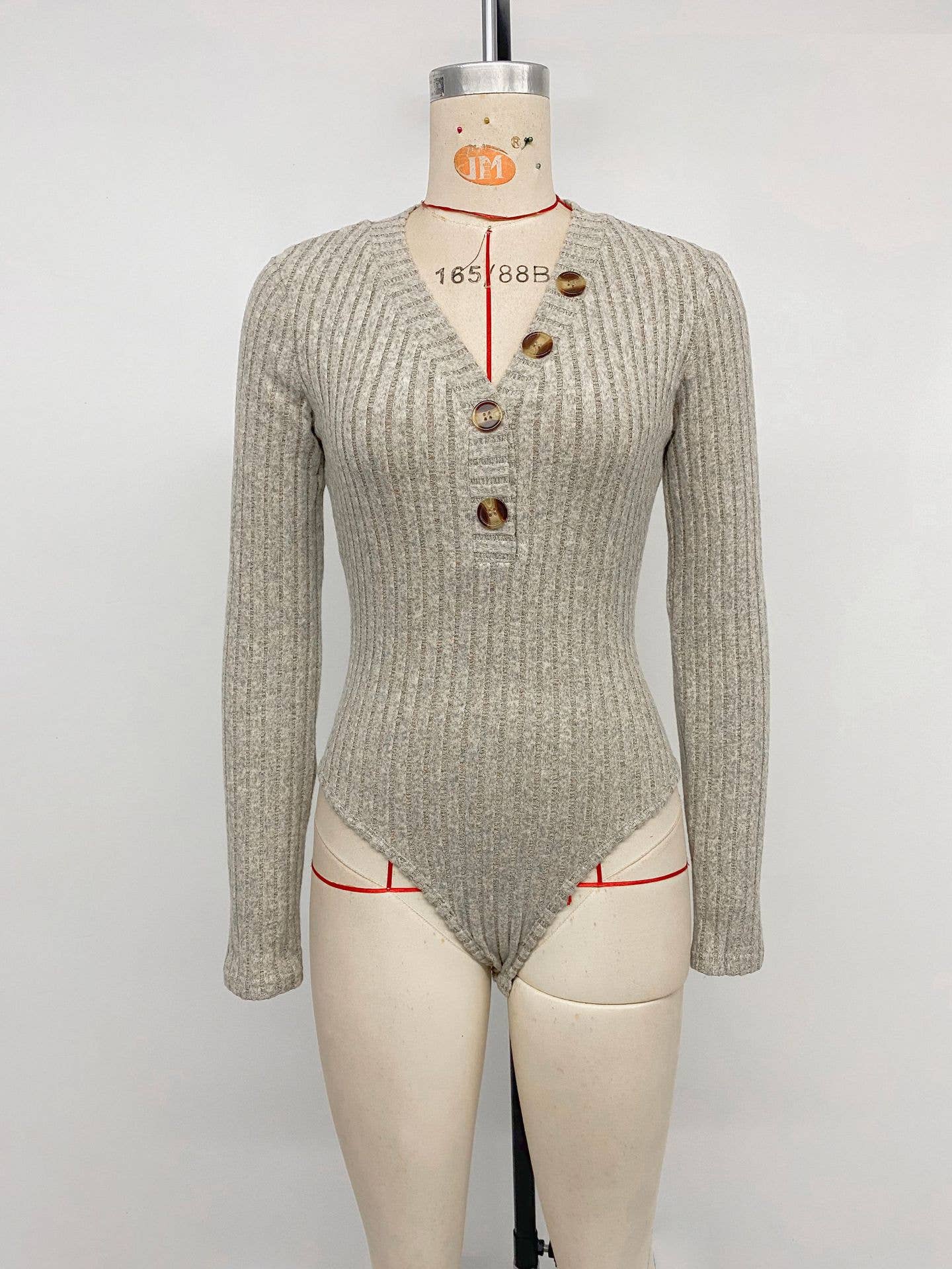 Solid-color striped V-neck jumpsuit