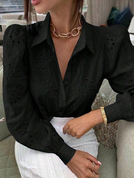 SINGLE BREASTED SOLID COLOR EMBROIDERED SHIRT