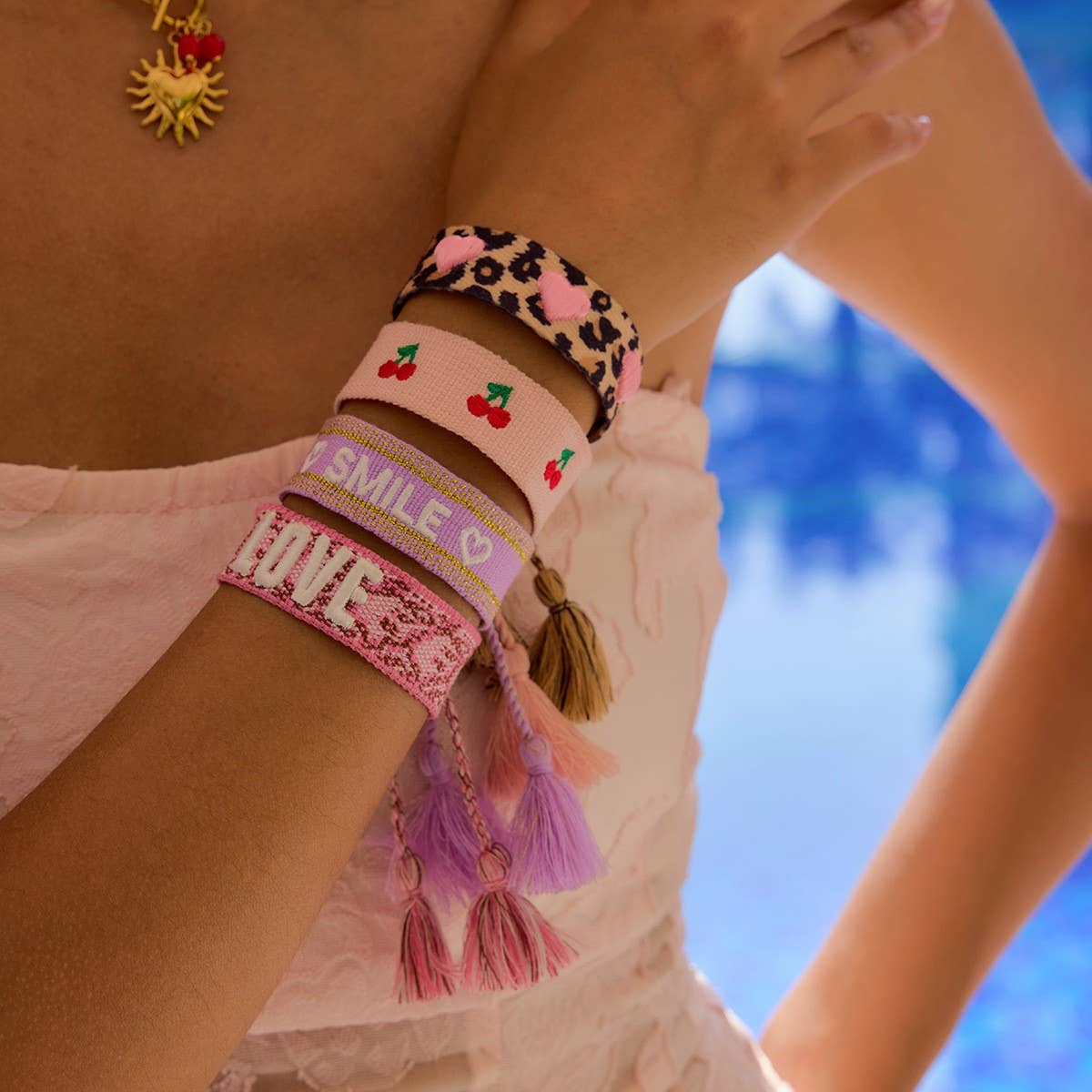 Adjustable Colorful Cherry Leopard Woven Bracelet_CWAJE4711