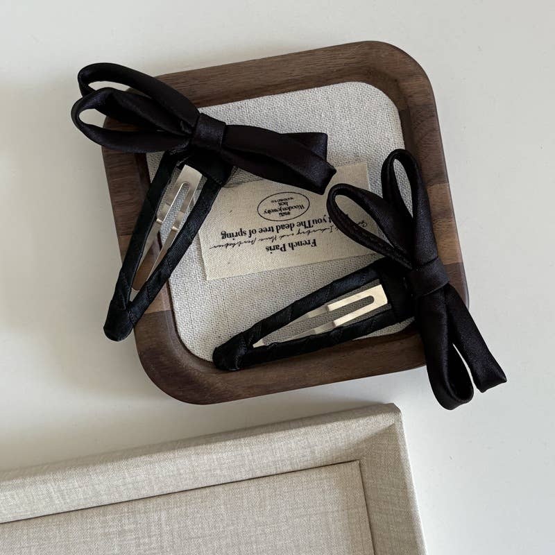 High-end satin solid-color bow hair clip