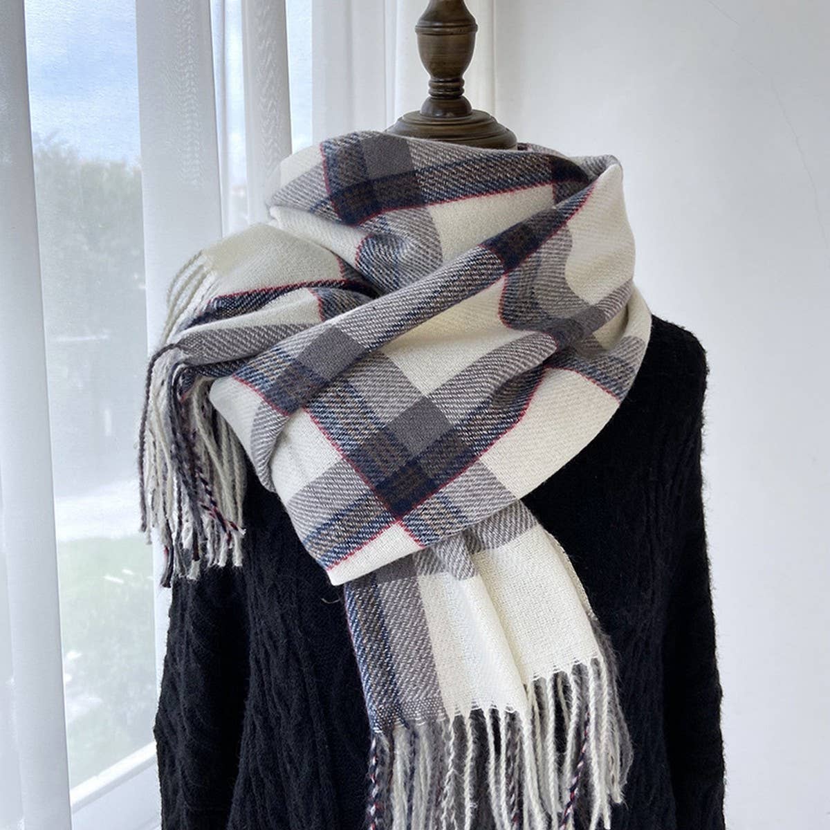Plaid Faux Cashmere Mid-Length Scarf for Winter_CWASC1456
