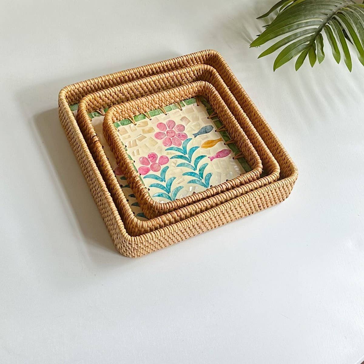 RATTAN COLORFUL SHELL FRUIT TRAY THREE-PIECE SET_CWMM4407