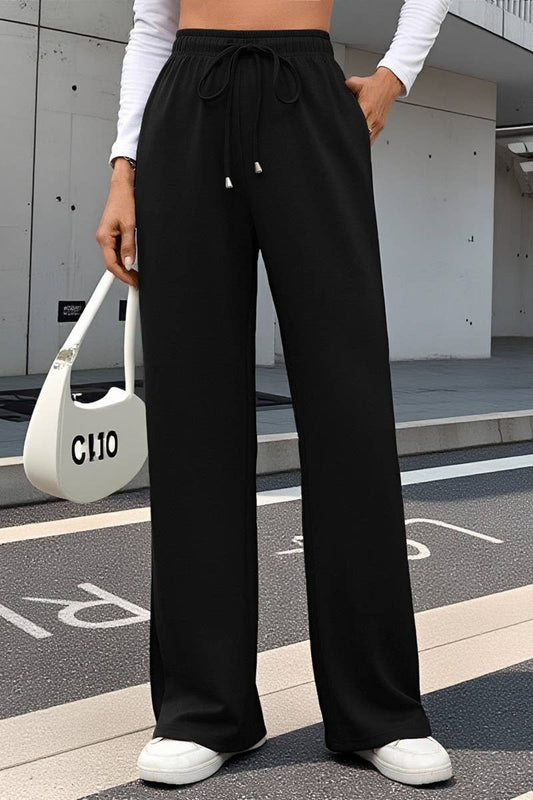 CWBLP01089_DRAWSTRING CASUAL LOOSE STRAIGHT-LEG TROUSERS