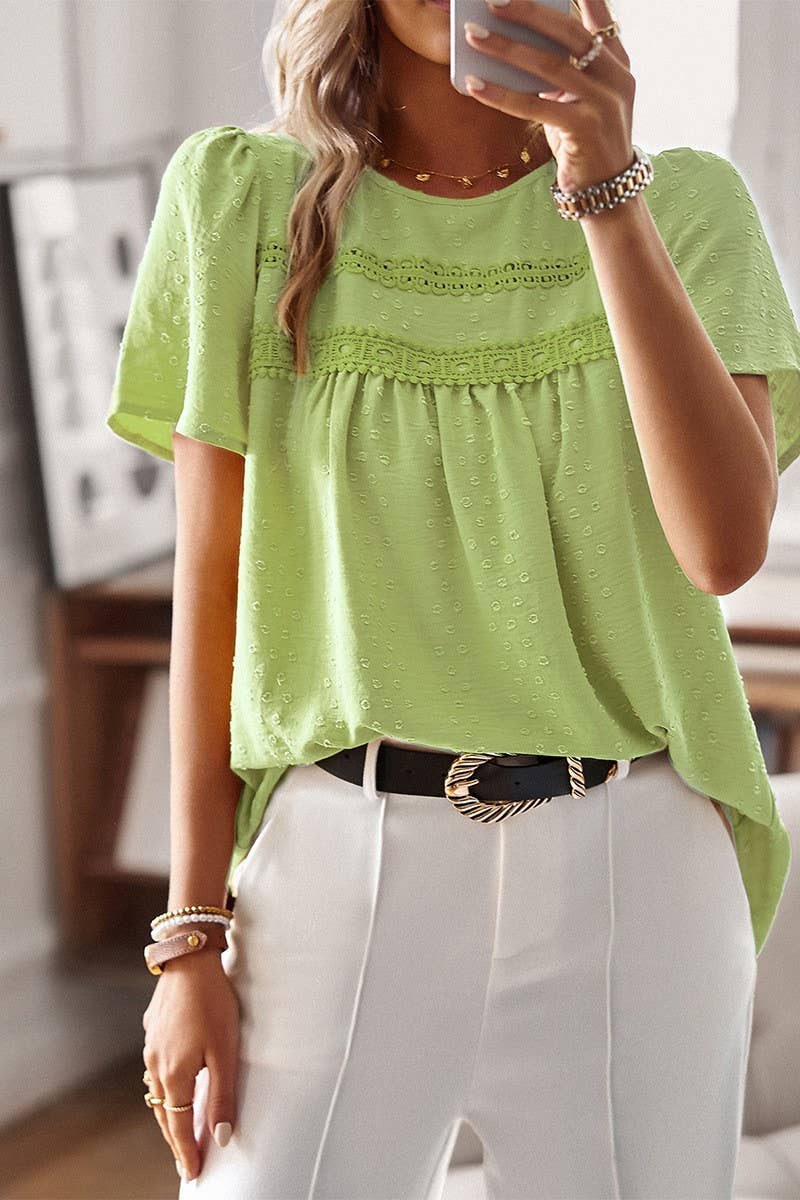 CWDSD8927_CASUAL SOLID COLOR ROUND NECK SHORT SLEEVE TOP