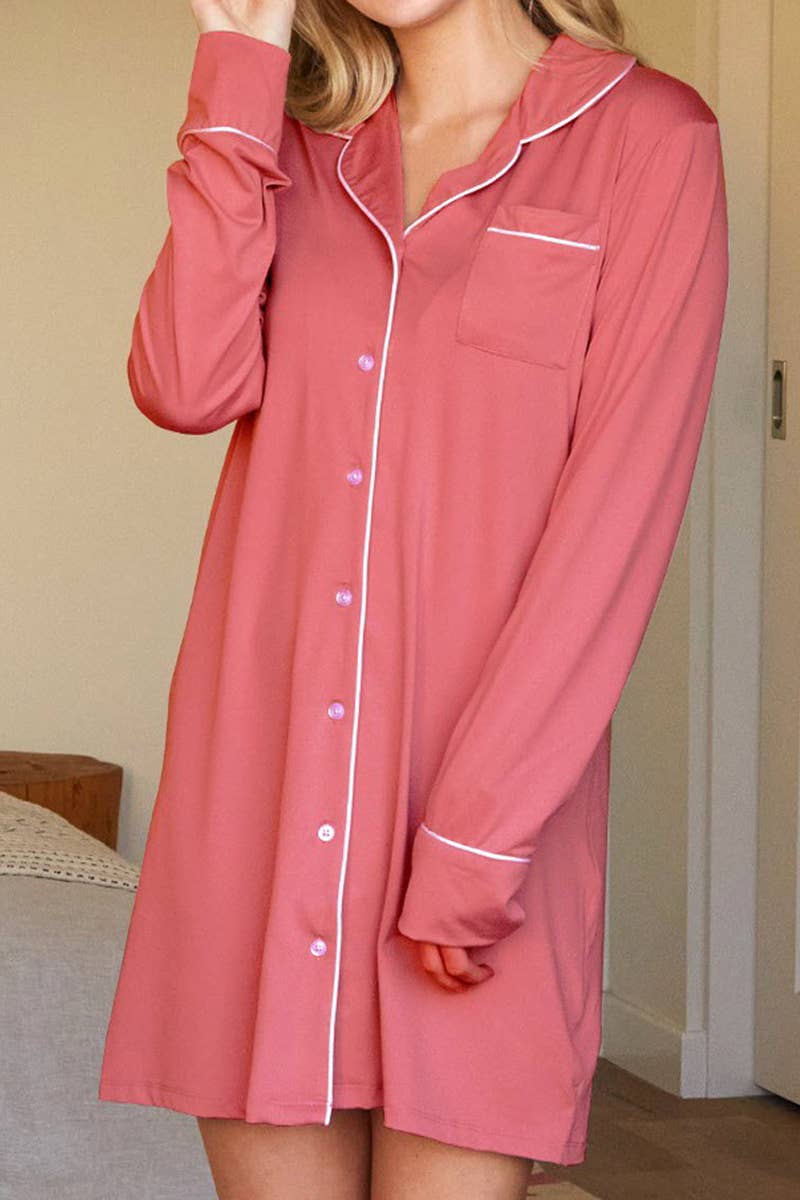 WOMEN SOLID BUTTON DOWN PAJAMA_CWDSD10377