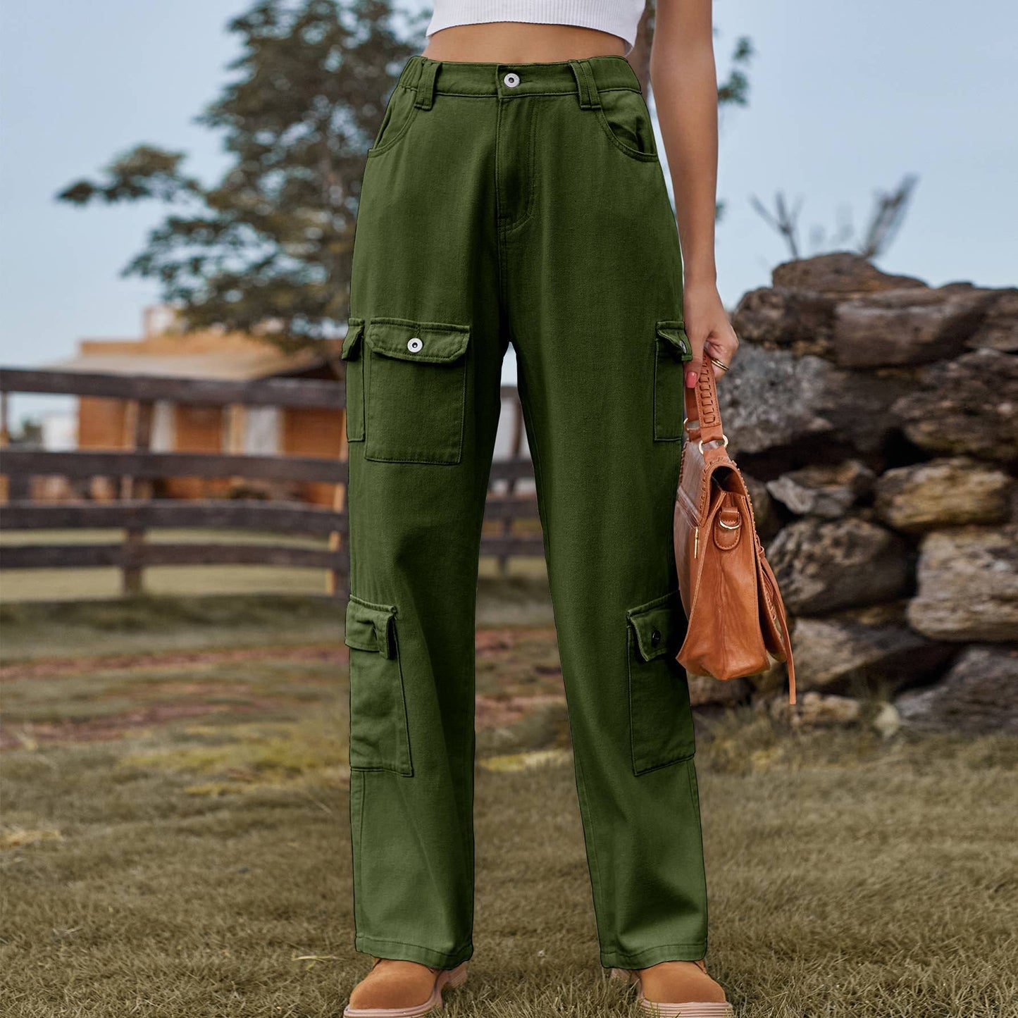 Semi-elastic personalized denim cargo pants