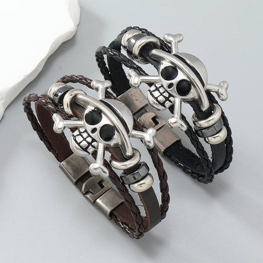 SIMPLE CREATIVE ALLOY SKULL LEATHER BRACELET_CWMM4469