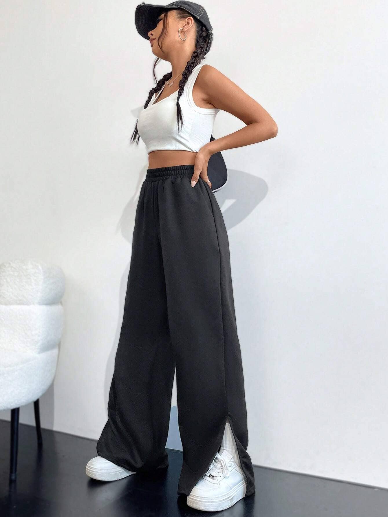 CASUAL SPORTS SLIT ELASTIC WAIST SWEATPANTS