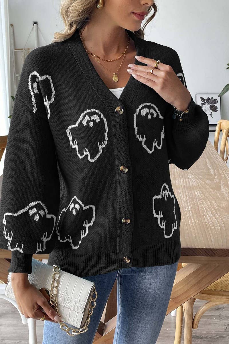 CWOSWL07370_WOMEN HALLOWEEN KNIT CARDIGAN WITH CARTOON PATTE