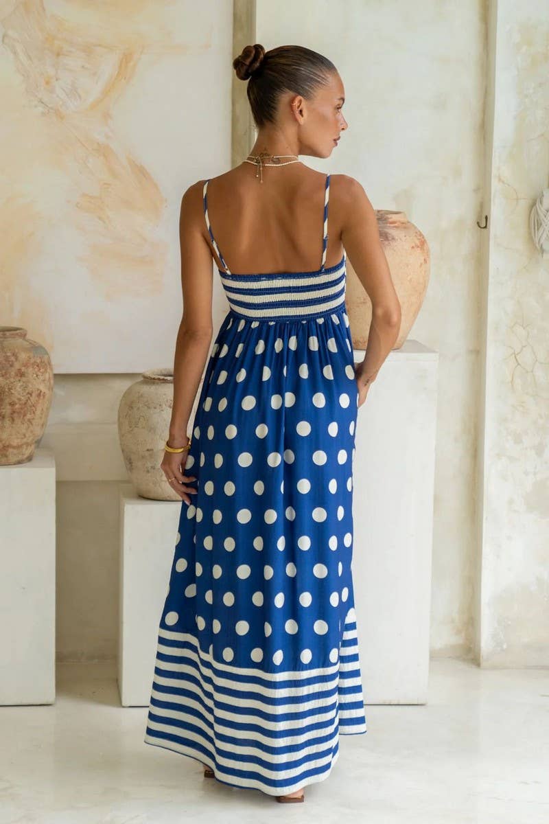 CWDMD5218_PRINTED BACKLESS CAMI HIGH-WAIST DRESS