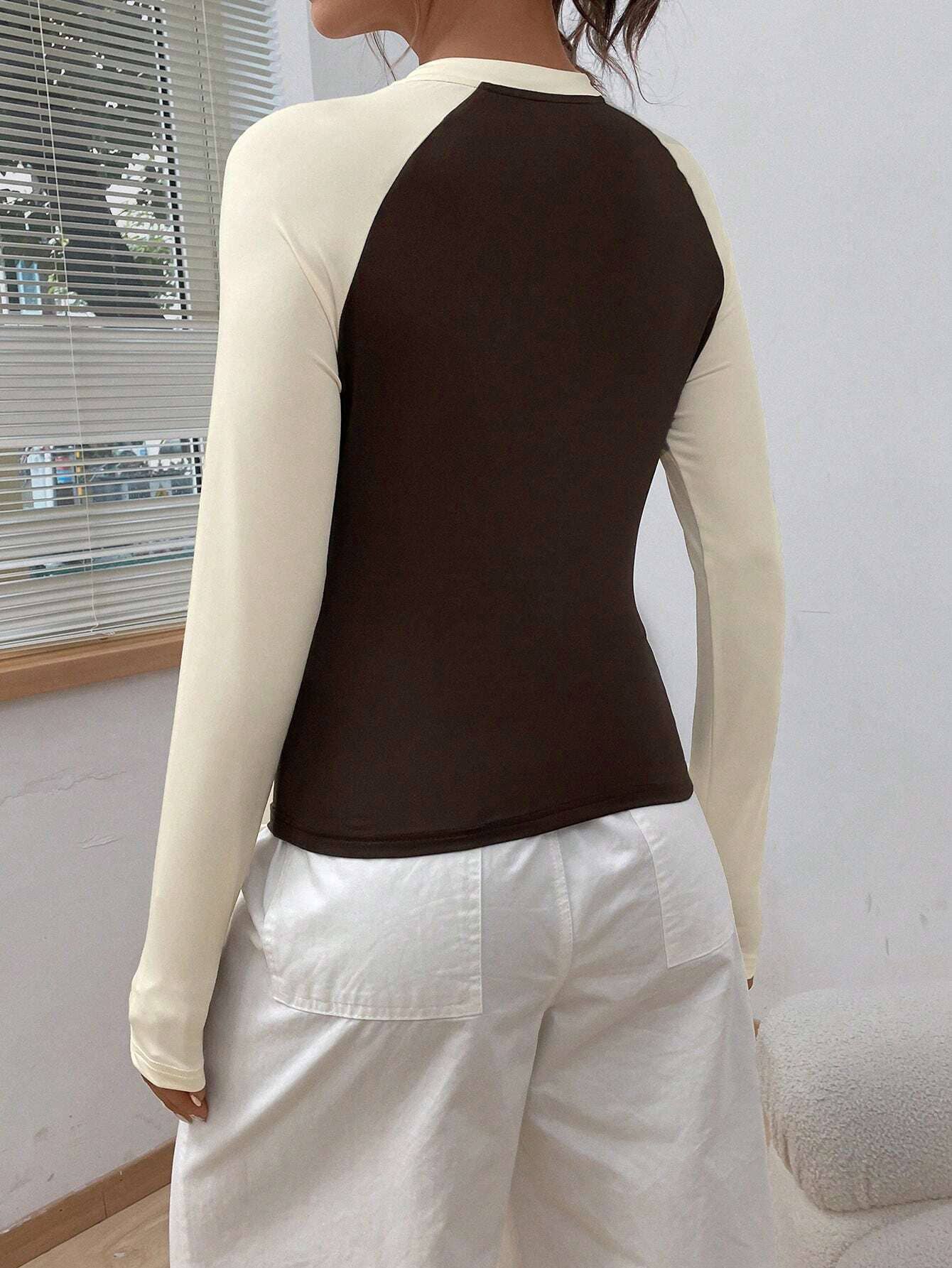 SIMPLE FASHION COLOR CONTRAST LAZY CASUAL T-SHIRT