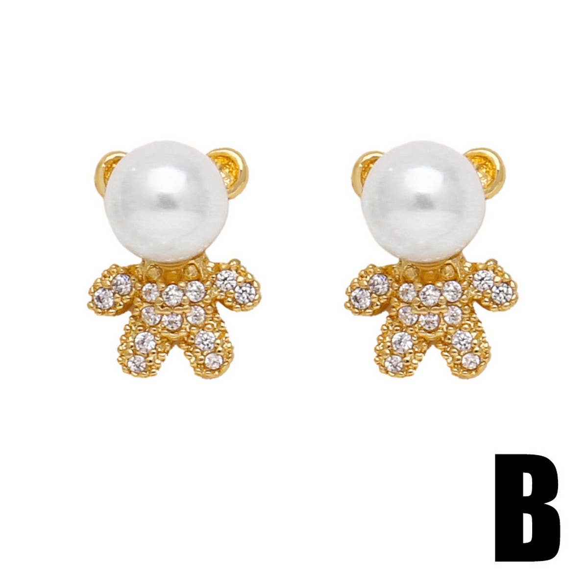 PEARL BEAR EARRINGS ZIRCON GOLD PLATED EARRINGS_CWAJE1003