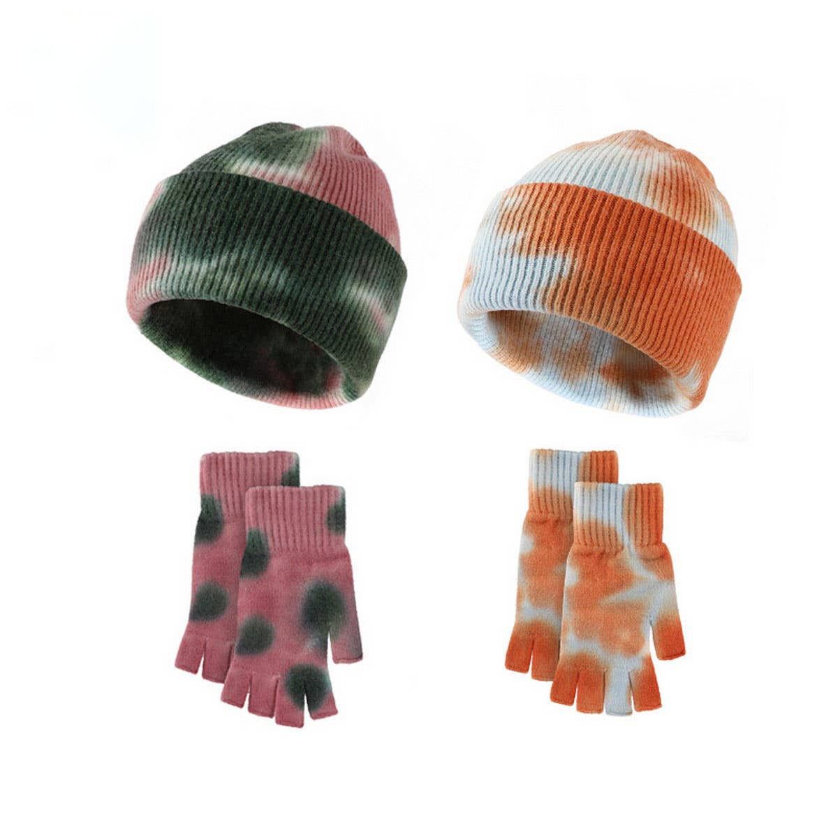 NEW WOOL TIE-DYE GLOVES AND HAT TWO-PIECE SET_CWMM2864
