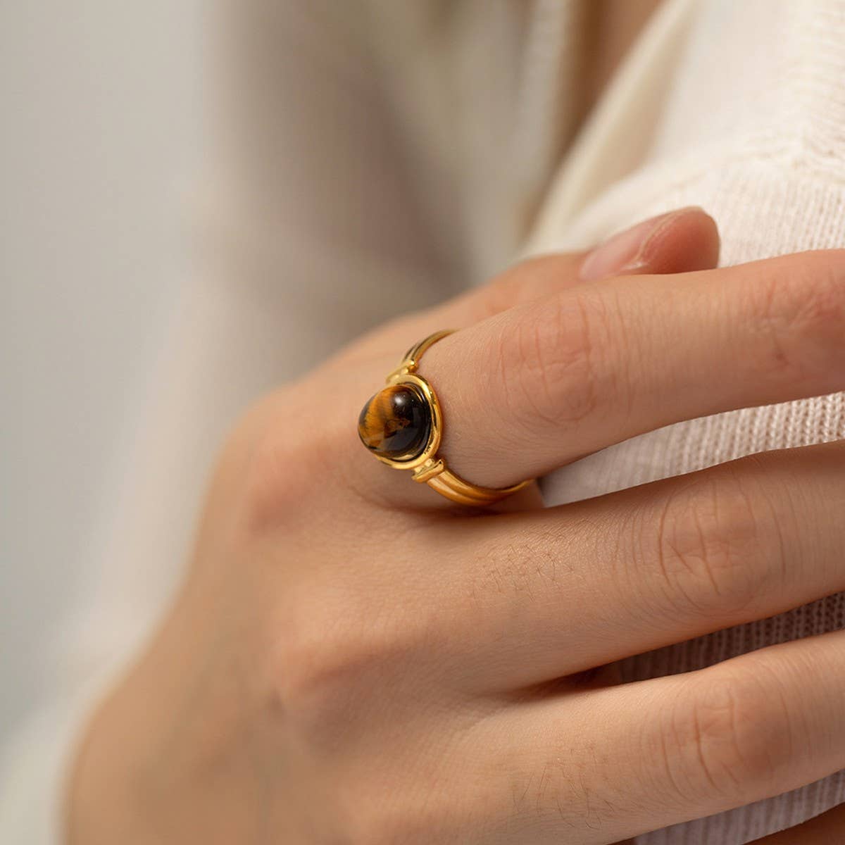 INLAID NATURALSTONE STAINLESS STEEL OPEN RINGS