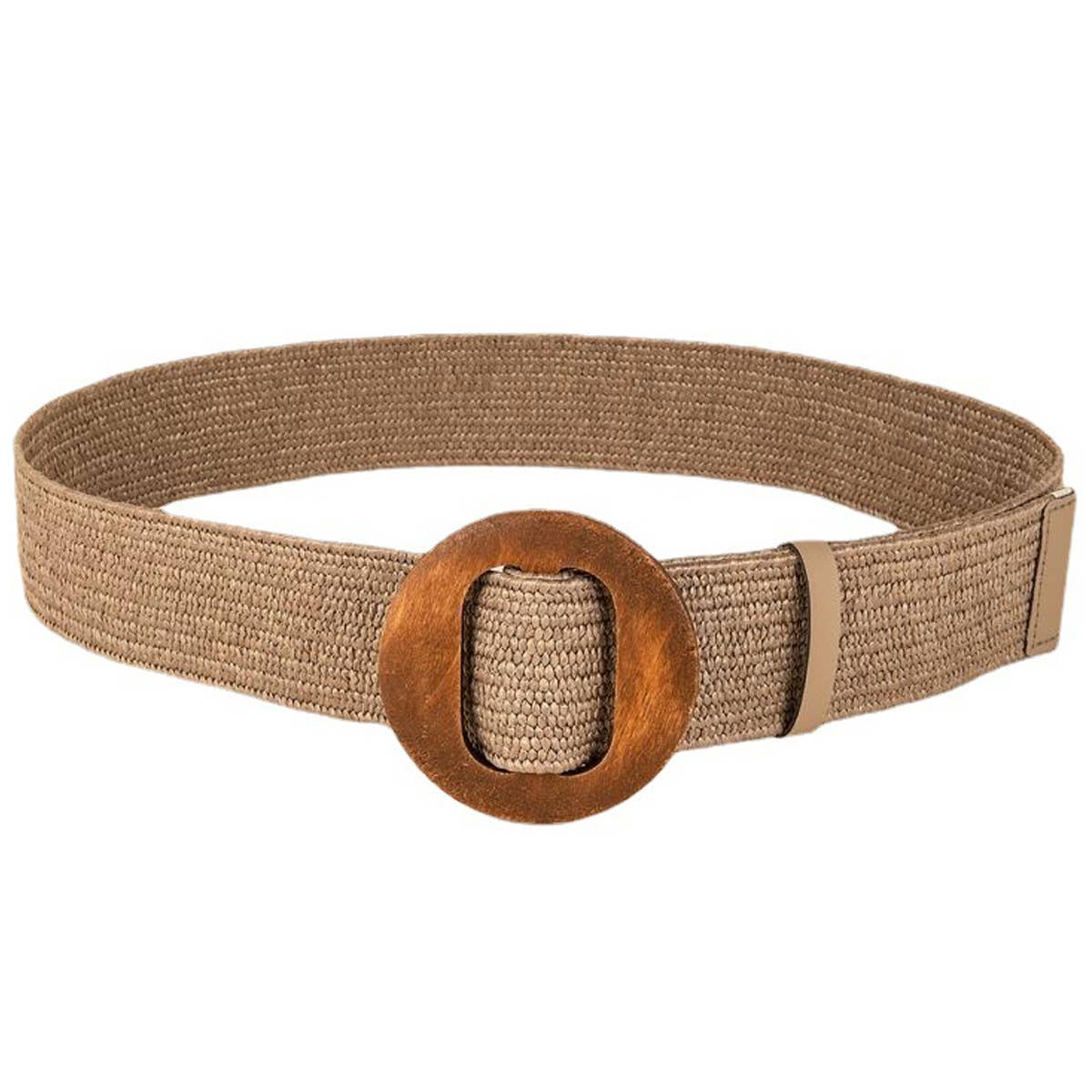 NEW ROUND WOODEN BUCKLE STRAW BELT_CWABE0452