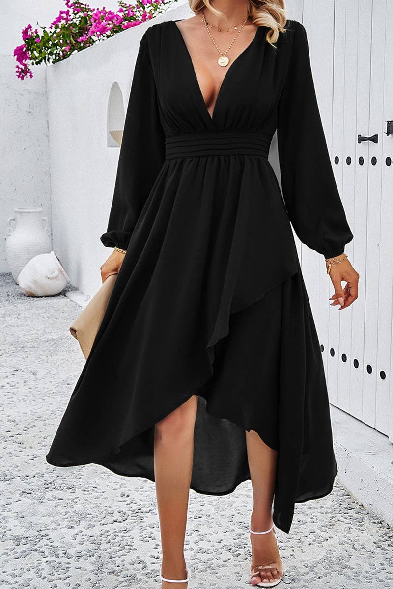 CWDMD4831_SPRING AND AUTUMN SLIM WAIST DRESS WITH SEXY SWING