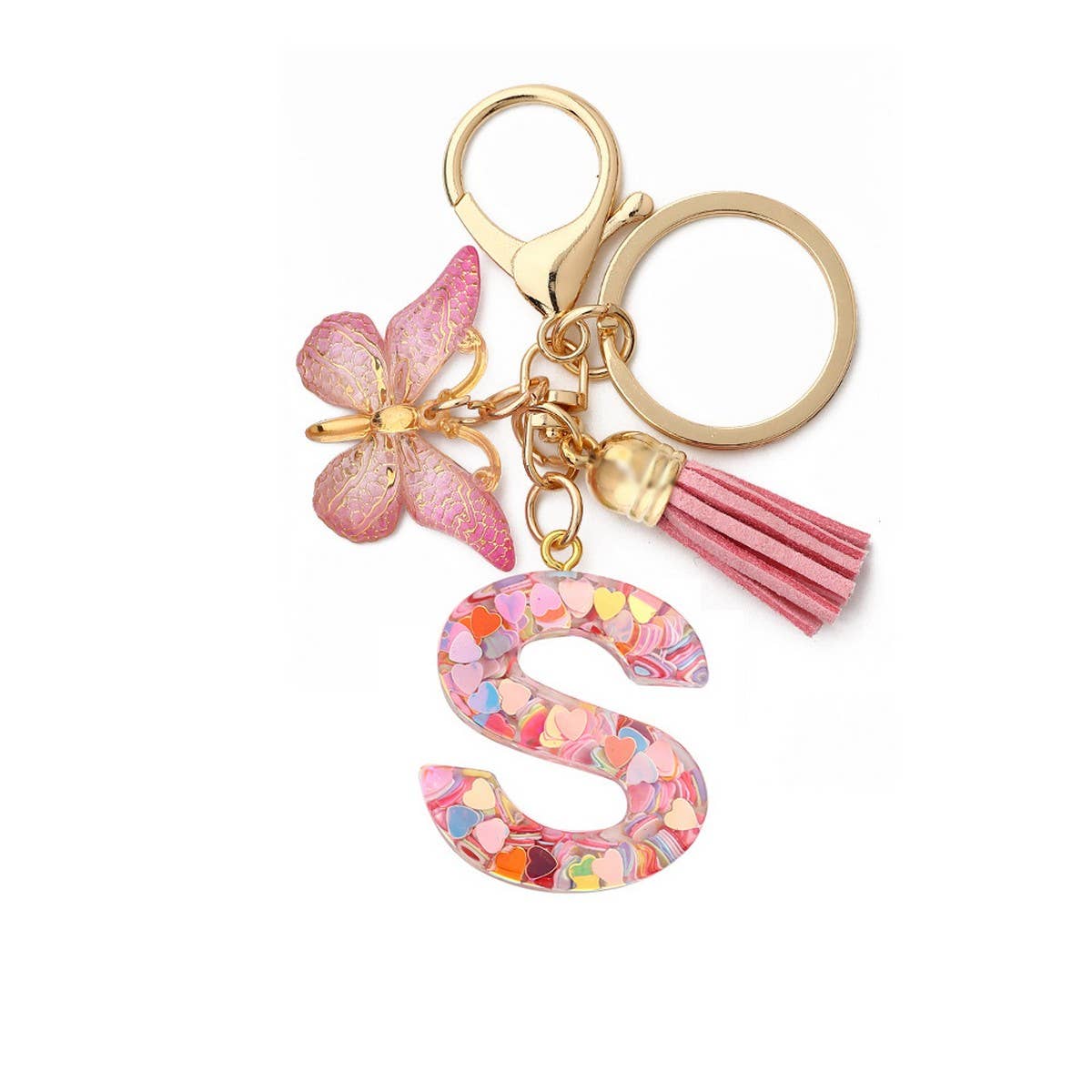Glitter Resin Letter Butterfly Keychain
