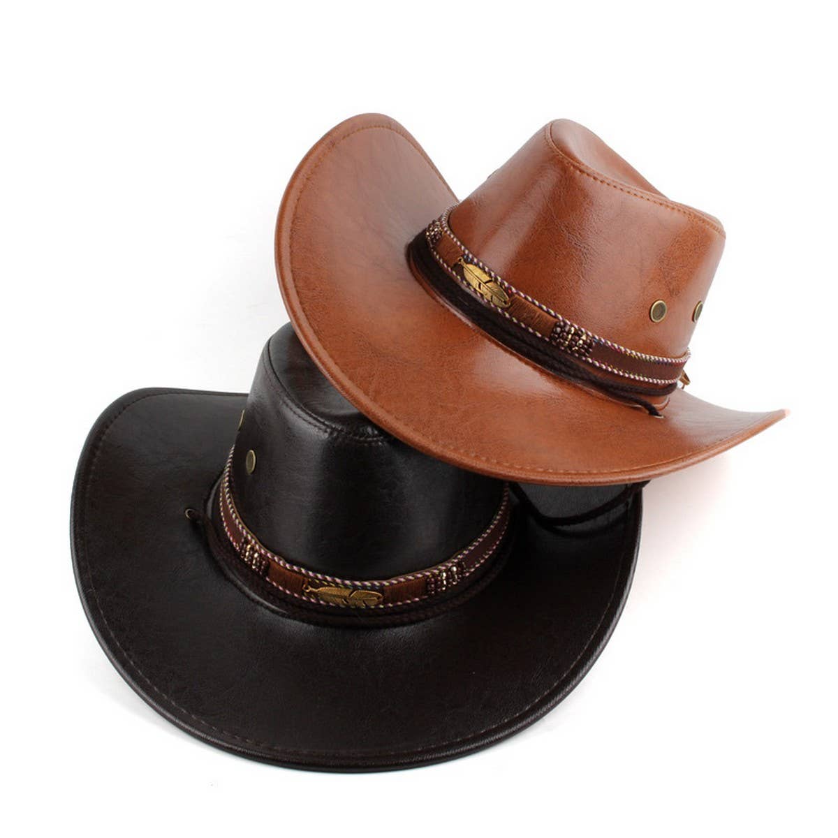 Feather Decor Western Cowboy Hat PU Suede Sun Hat_CWAH1887