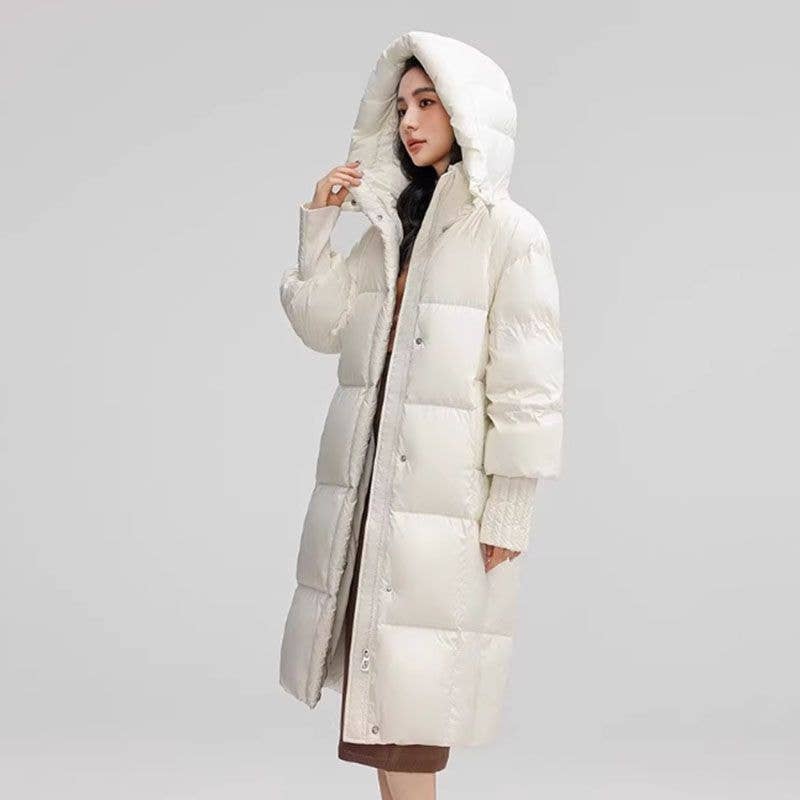 Temperament-long detachable cap warm cotton coat