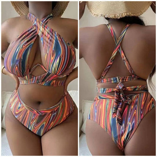 PRINTED HIGH WAIST BIKINI SWIMSUIT_CWMW0209
