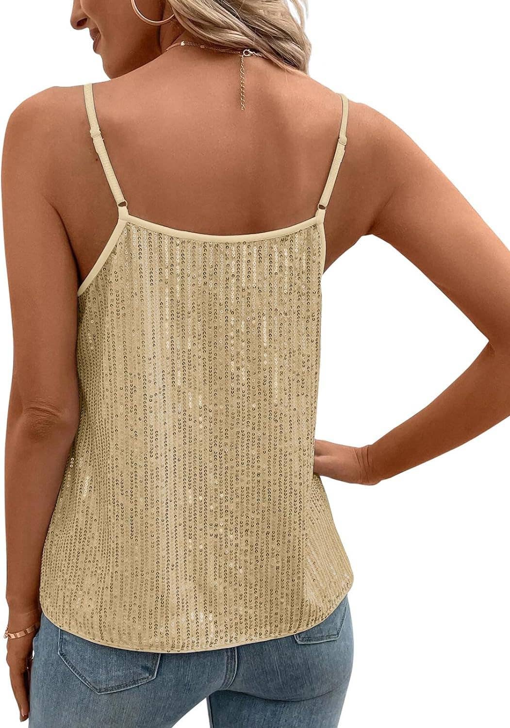 Sequined metal buckle loose halter top