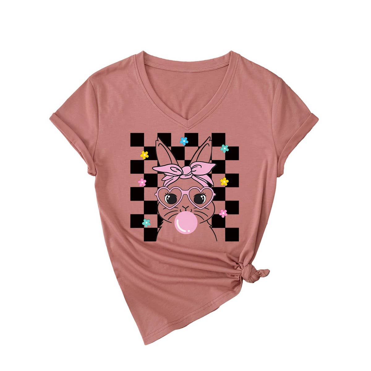 EASTER CUTE BUBBLE BUNNY CASUAL V NECK TEES_CWTTS0811