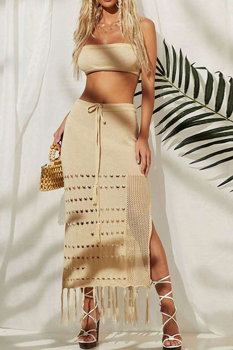CWDHL0687_NEW HOLLOW CHEST WRAP LONG SKIRT TWO-PIECE BIKINI
