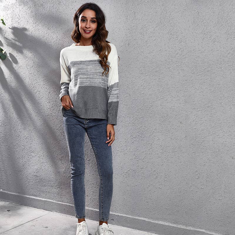 Gradient Color Matching Shoulder Knit Sweater