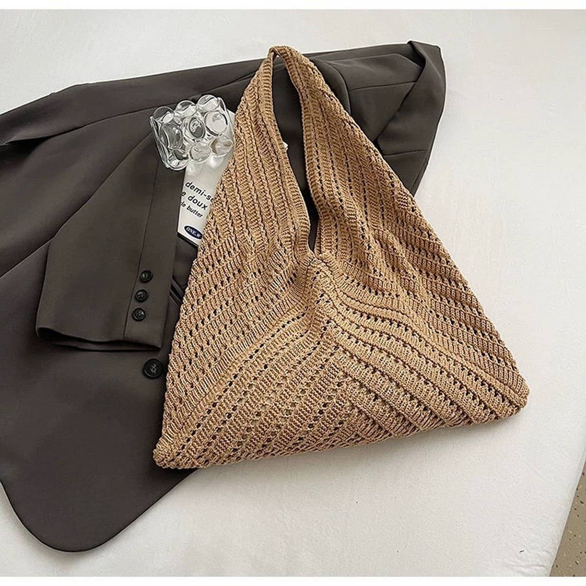 CUAB00628_2025 KOREAN CHIC CROCHET BEACH TOTE HANDMADE BAG