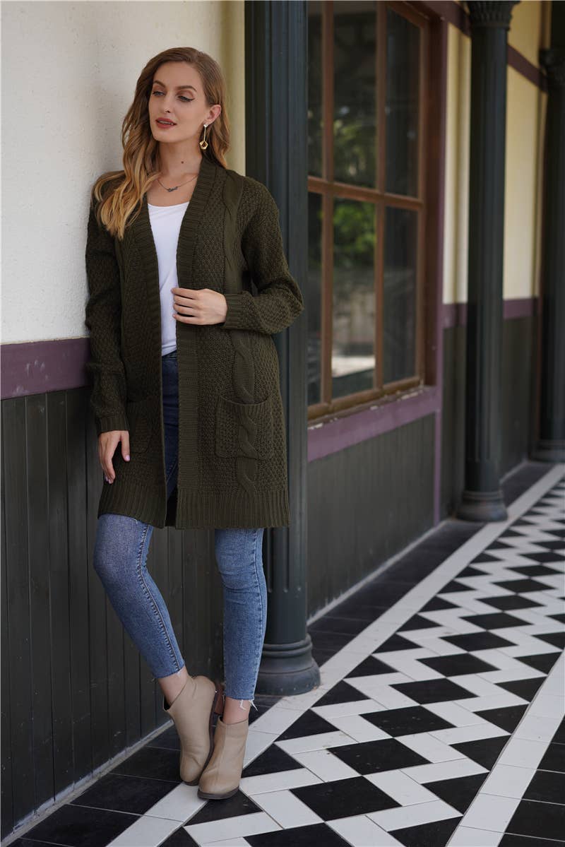 KNIT CARDIGAN TWISTED ROPE KNIT SWEATER