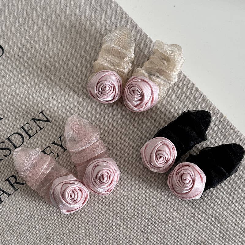 Pink Rose Mesh Hair Clip, Crease Duckbill Bang Pin_CWAHA4693