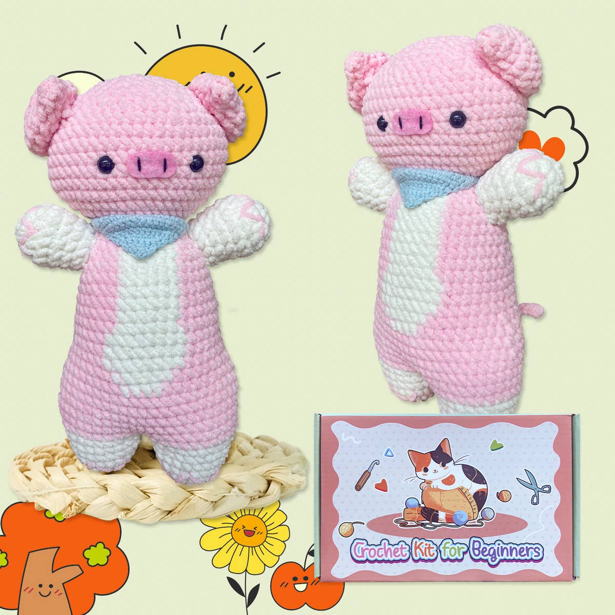 CROCHET PIGLET DOLL MATERIAL KIT