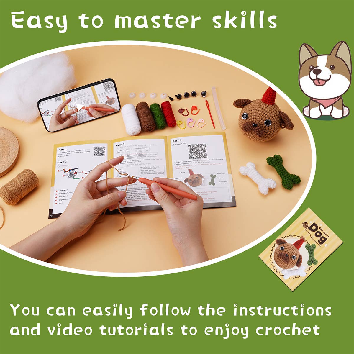 BASA DOG WOOL KNITTED DOLL CROCHET MATERIAL PACK_CWMM0806