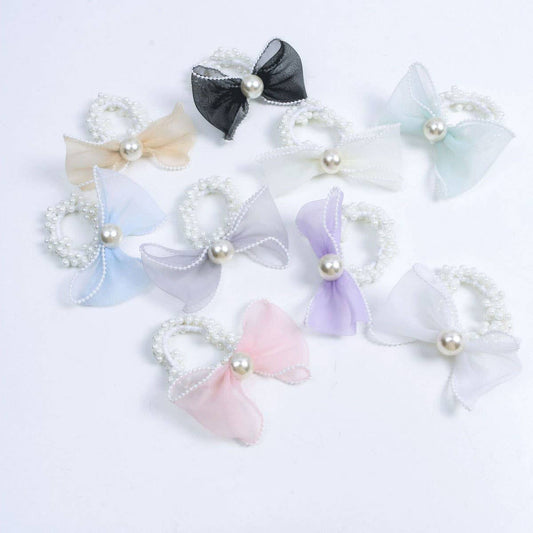 Elegant Organza Bow Pearl Hair Tie for Women