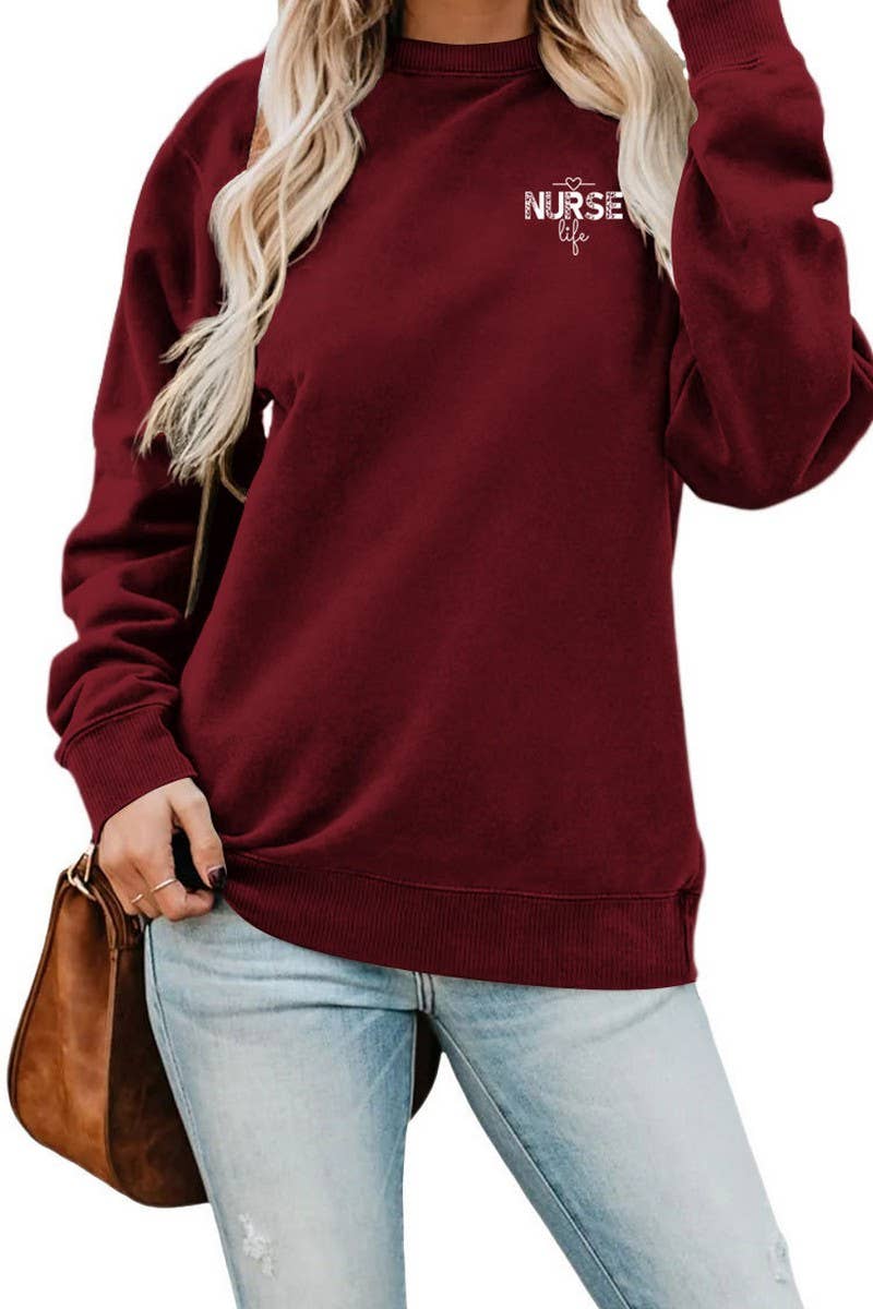 WOMEN NURSE PRINTING RIBBED OVERSIZED PULLOVER_CWTSTL0459