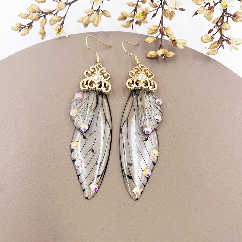 Elegant long earrings with cicada wing wings
