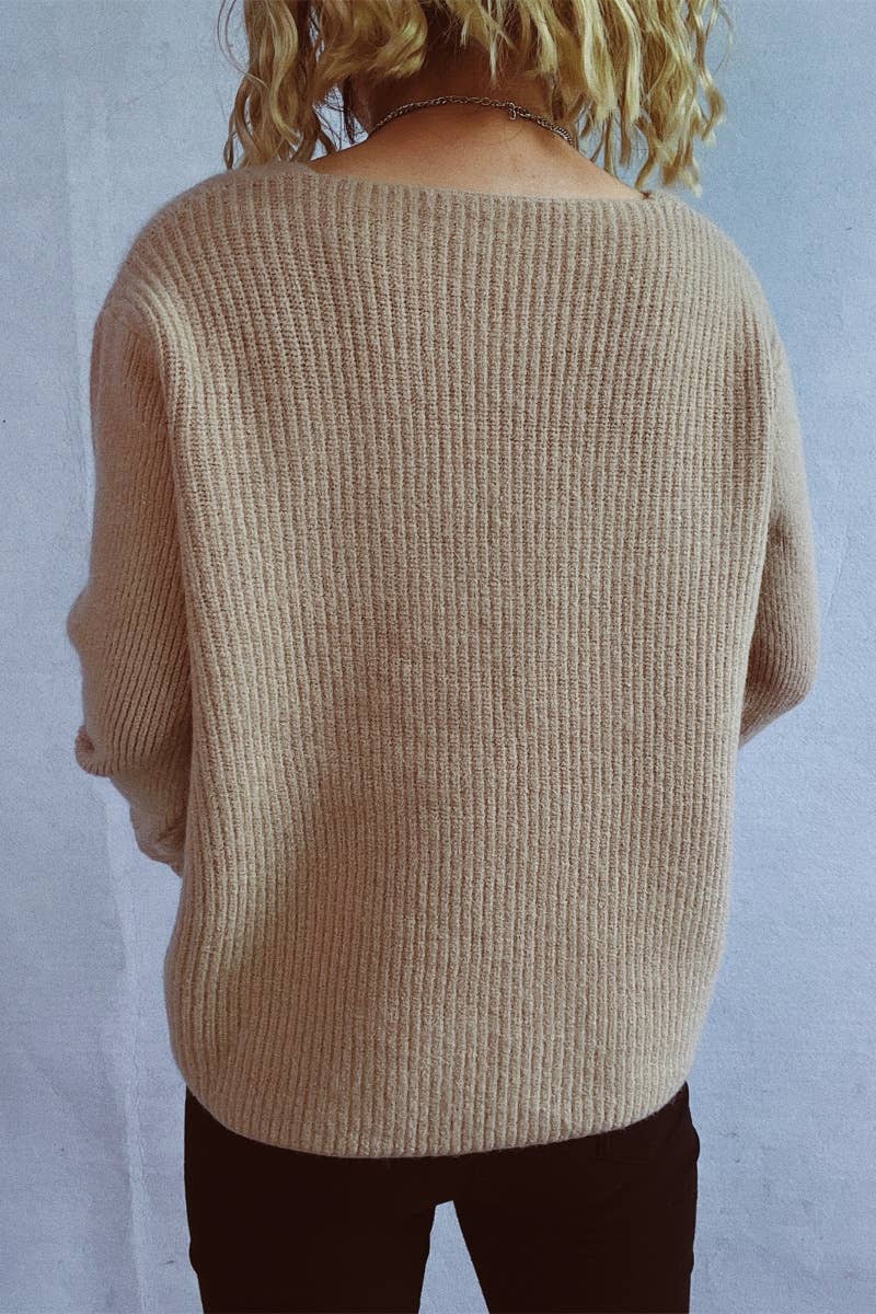 CWOCAL1145_V-NECK BUTTON-UP LONG SLEEVE CARDIGAN