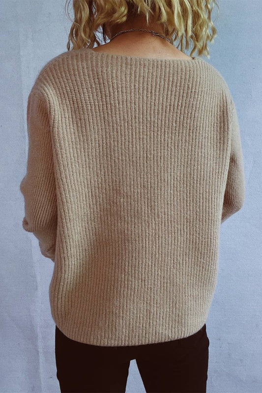 CWOCAL1145_V-NECK BUTTON-UP LONG SLEEVE CARDIGAN