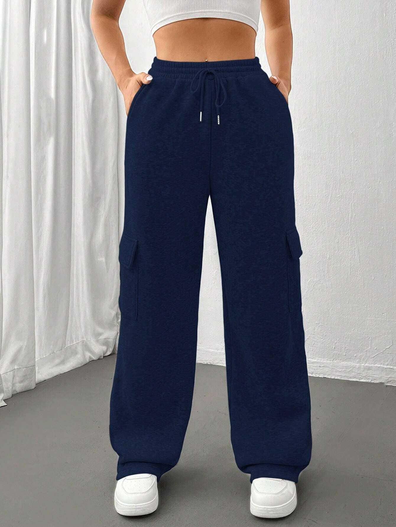 STRAIGHT-LEG HIGH-WAISTED SOLID-COLOR SWEATPANTS