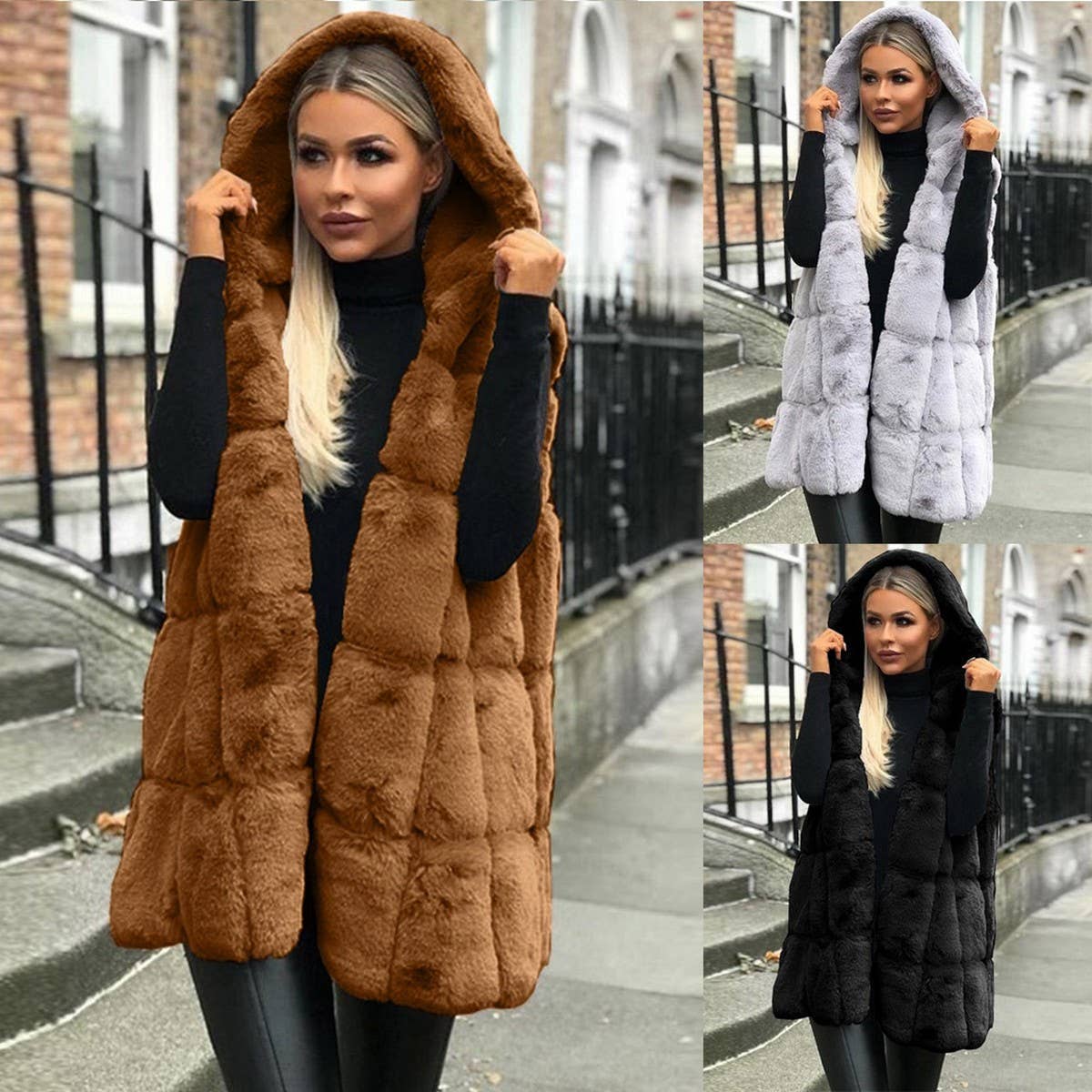Women's Faux Fur Hooded Vest Winter New