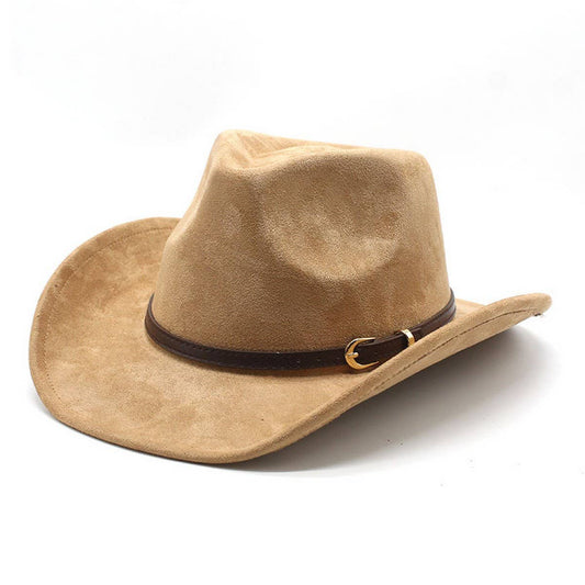 SUEDE HAT WITH LEATHER BELT WESTERN COWBOY HAT_CWAH2513